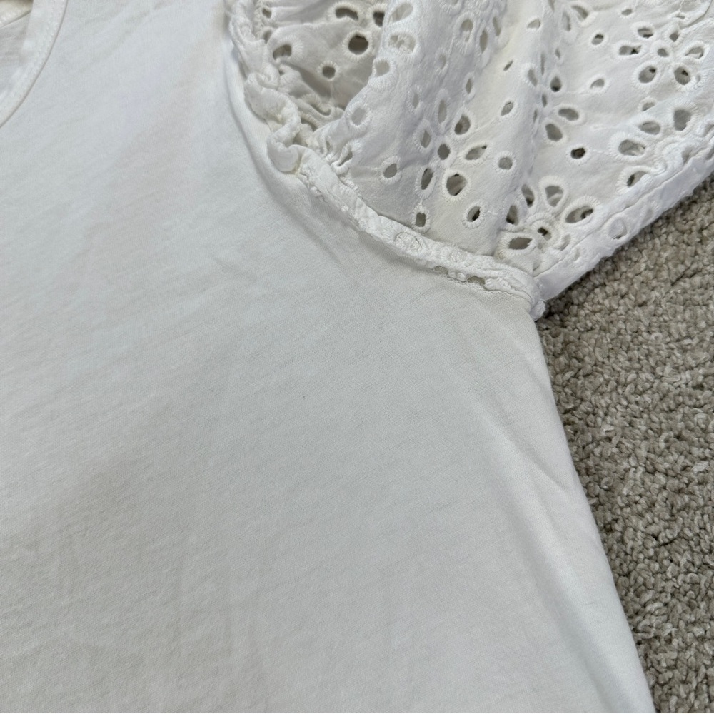 Veronica Beard Jeans Women’s Eyelet Puff Sleeve Top Boho in White Size XS - Picture 12 of 13